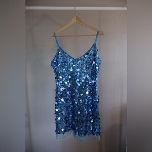 12th Tribe Blue Beaded Sequin Dress Women’s Size Large